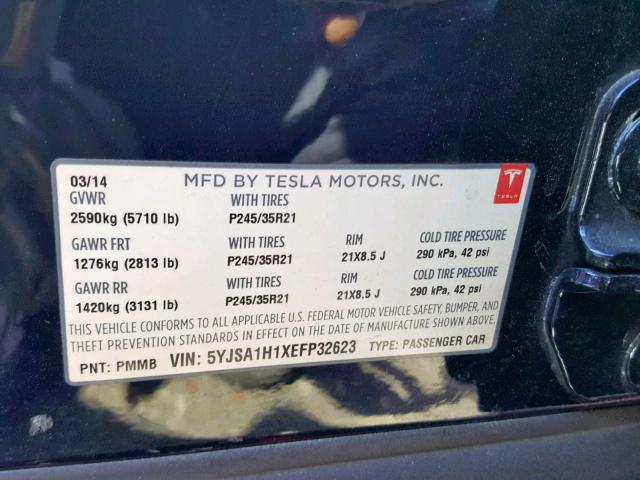 5YJSA1H1XEFP32623 - 2014 TESLA MODEL S أسود صورة 10