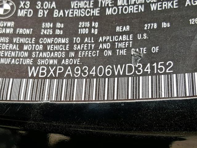 WBXPA93406WD34152 - 2006 BMW X3 3.0I BLACK photo 10