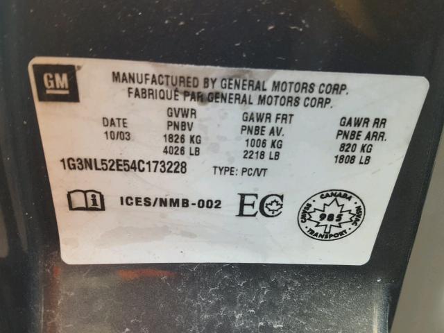 1G3NL52E54C173228 - 2004 OLDSMOBILE ALERO GL GRAY photo 10