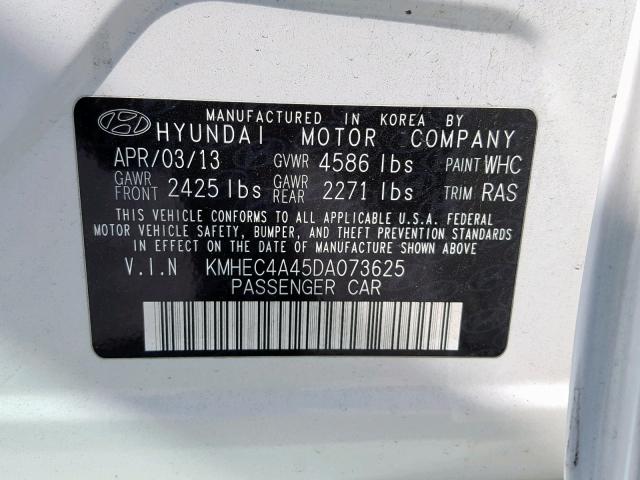 KMHEC4A45DA073625 - 2013 HYUNDAI SONATA HYB WHITE photo 10