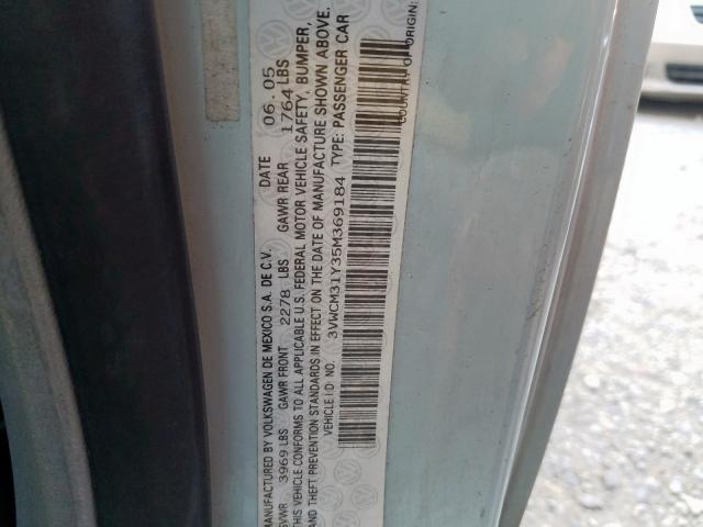 3VWCM31Y35M369184 - 2005 VOLKSWAGEN NEW BEETLE ტურკოუსი ფოტო 10