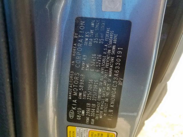 KNDMG4C33A6330191 - 2010 KIA SEDONA LX BLUE photo 10