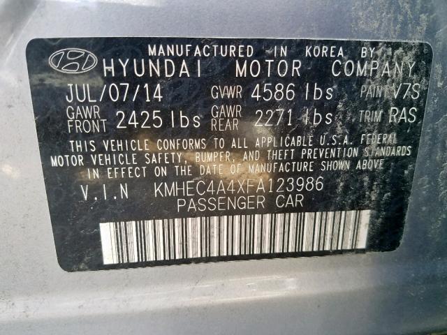 KMHEC4A4XFA123986 - 2015 HYUNDAI SONATA HYB SILVER photo 10