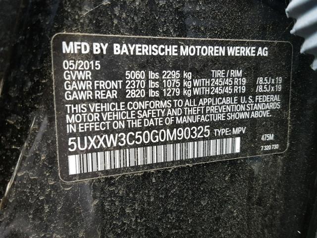 5UXXW3C50G0M90325 - 2016 BMW X4 XDRIVE2 BLACK photo 10