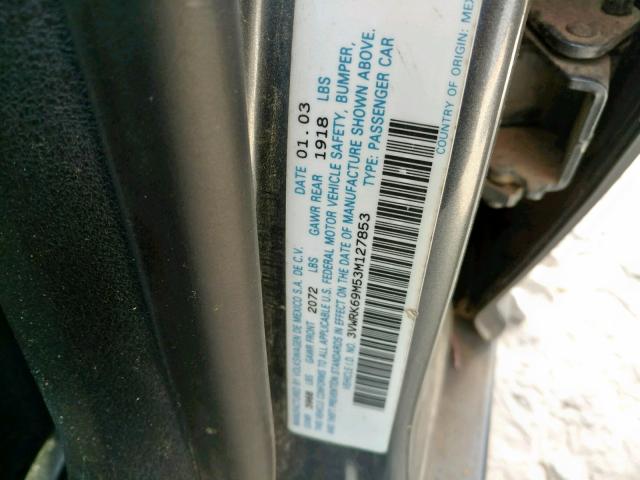 3VWRK69M53M127853 - 2003 VOLKSWAGEN JETTA GL GRAY photo 10