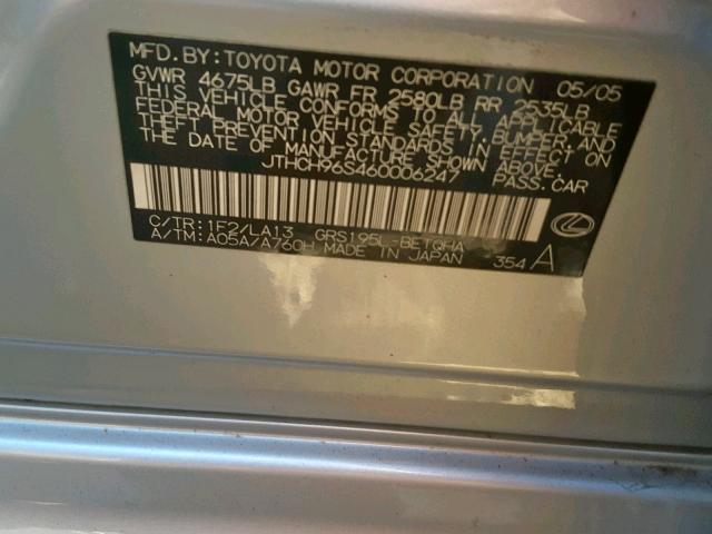 JTHCH96S460006247 - 2006 LEXUS GS 300 SILVER photo 10