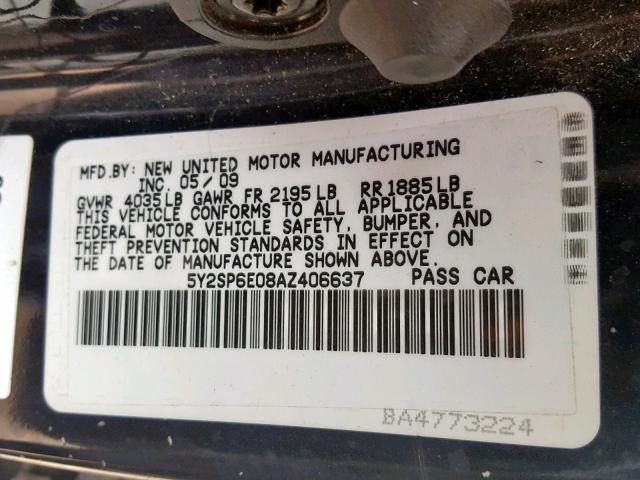 5Y2SP6E08AZ406637 - 2010 PONTIAC VIBE BLACK photo 10