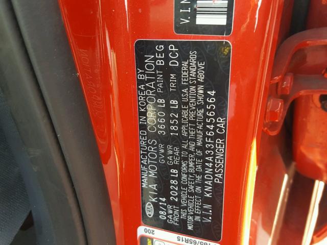 KNADN4A33F6456564 - 2015 KIA RIO EX RED photo 10