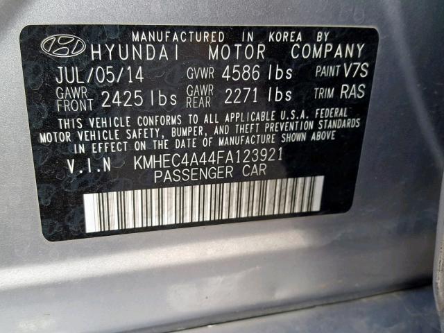 KMHEC4A44FA123921 - 2015 HYUNDAI SONATA HYB GRAY photo 10