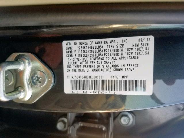 5J8TB4H38EL003801 - 2014 ACURA RDX GRAY photo 10