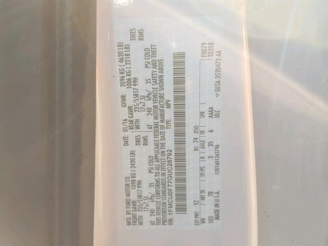 1FMCU0F77GUC28792 - 2016 FORD ESCAPE S WHITE photo 10