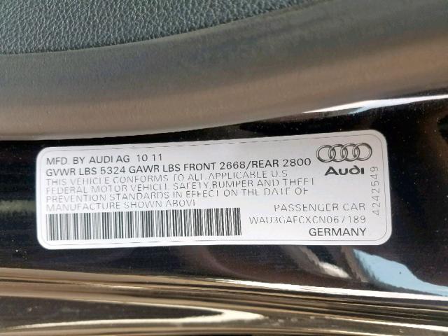 WAU3GAFCXCN067189 - 2012 AUDI A7 PRESTIG BLACK photo 10