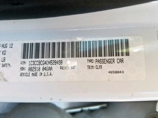 1C3CCBCG4DN528498 - 2013 CHRYSLER 200 LIMITE WHITE photo 10