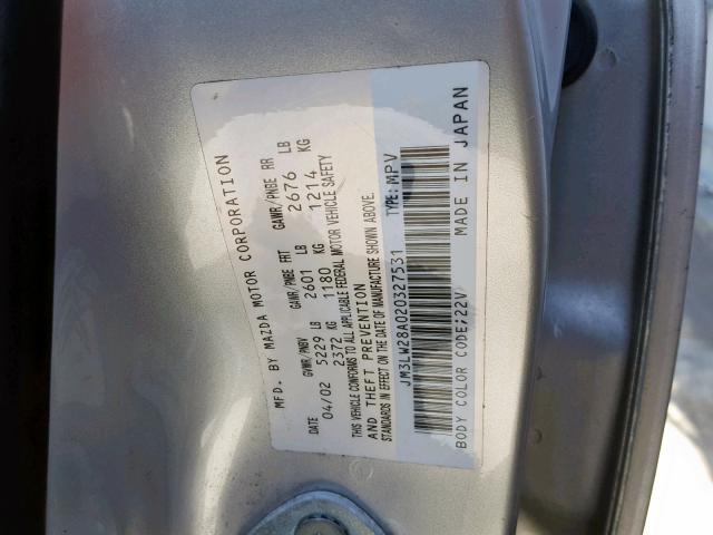 JM3LW28A020327531 - 2002 MAZDA MPV WAGON GRAY photo 10