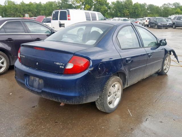 1B3AS46C62D602793 - 2002 DODGE NEON SE BLUE photo 4