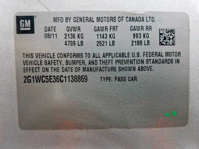 2G1WC5E36C1138869 - 2012 CHEVROLET IMPALA LTZ SILVER photo 10