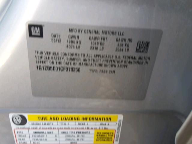 1G1ZB5E01CF378250 - 2012 CHEVROLET MALIBU LS 银色 照片 10