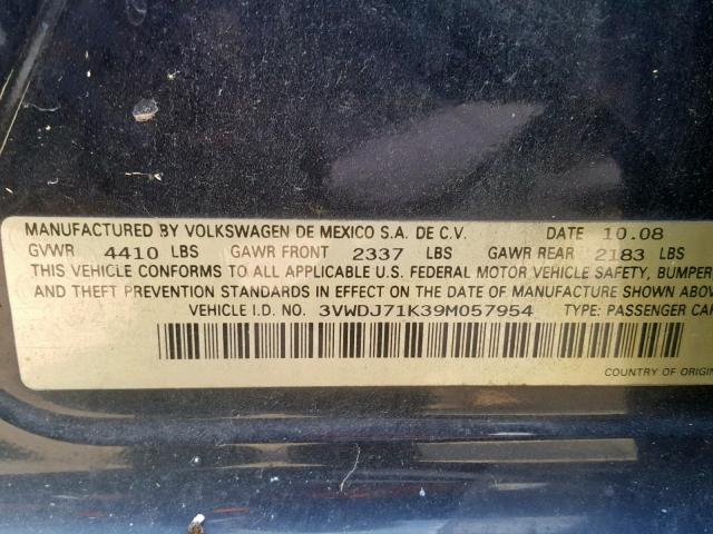 3VWDJ71K39M057954 - 2009 VOLKSWAGEN GLI შავი ფოტო 10