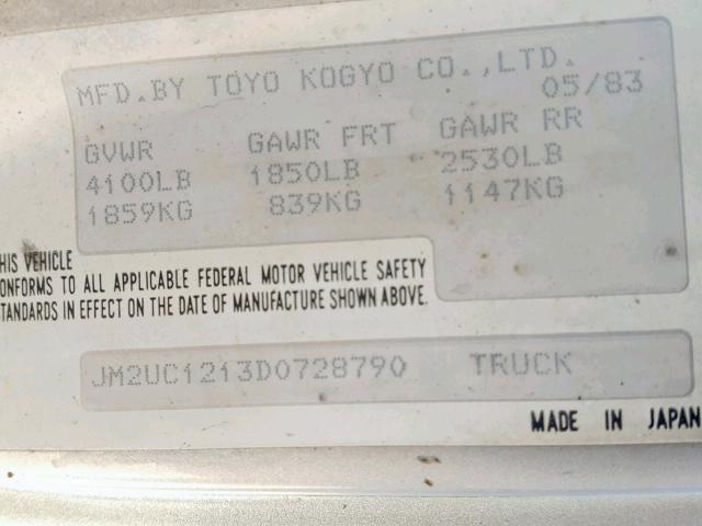 JM2UC1213D0728790 - 1983 MAZDA B2000 SILVER photo 10