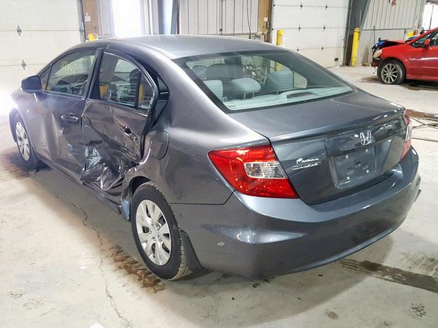 19XFB2F57CE076460 - 2012 HONDA CIVIC LX GRAY photo 3