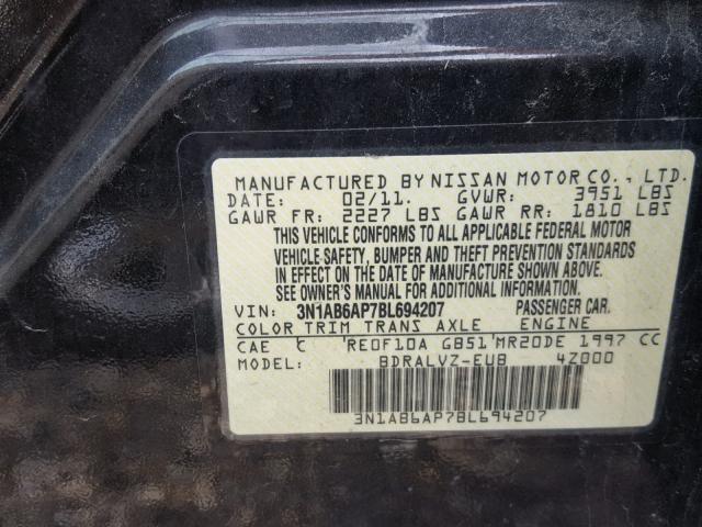 3N1AB6AP7BL694207 - 2011 NISSAN SENTRA 2.0 BLACK photo 10