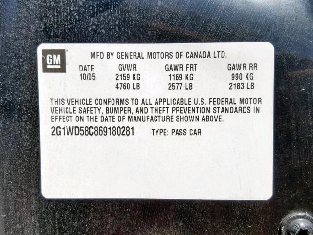 2G1WD58C869180281 - 2006 CHEVROLET IMPALA SUP შავი ფოტო 10