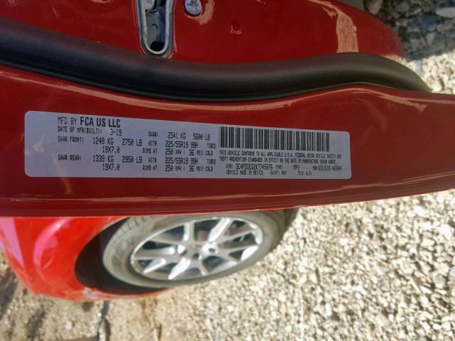 3C4PDDEG2KT745676 - 2019 DODGE JOURNEY GT RED photo 10