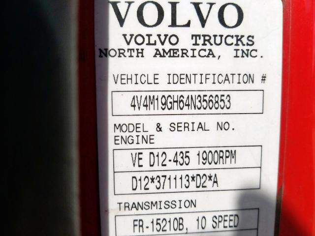 4V4M19GH64N356853 - 2004 VOLVO VN VNM RED photo 10