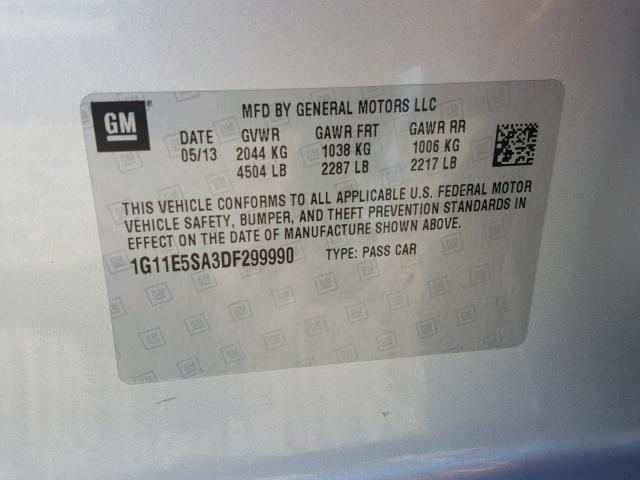 1G11E5SA3DF299990 - 2013 CHEVROLET MALIBU 2LT SILVER photo 10