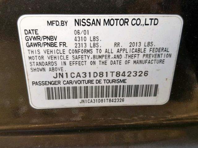 JN1CA31D81T842326 - 2001 NISSAN MAXIMA GXE BLACK photo 10