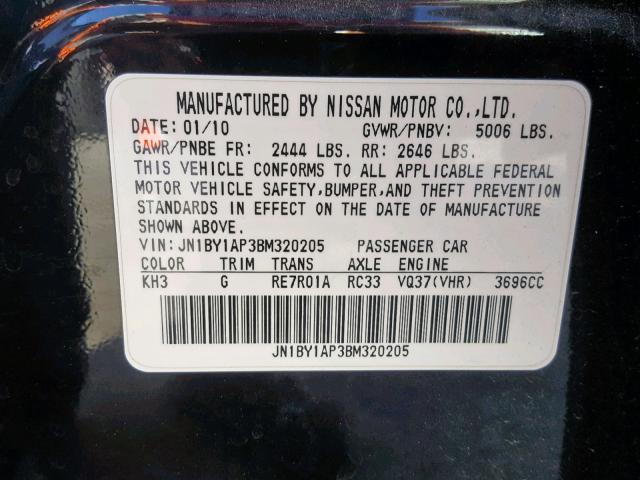 JN1BY1AP3BM320205 - 2011 INFINITI M37 BLACK photo 10