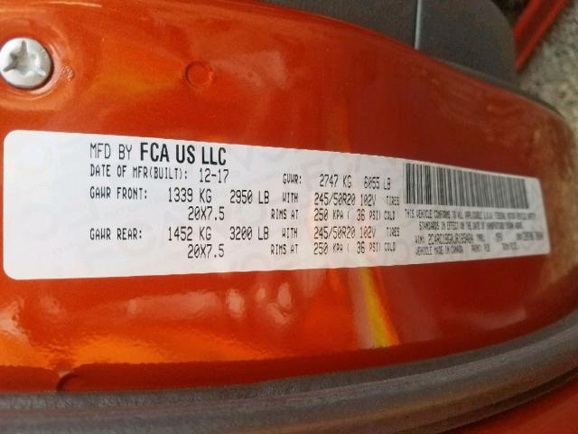 2C4RC1BG0JR165424 - 2018 CHRYSLER PACIFICA T ORANGE photo 10