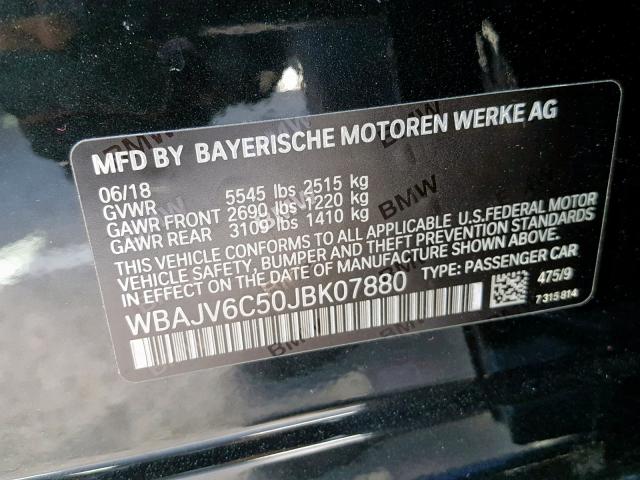 WBAJV6C50JBK07880 - 2018 BMW 640 XIGT BLUE photo 10