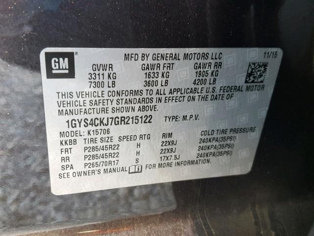 1GYS4CKJ7GR215122 - 2016 CADILLAC ESCALADE P CHARCOAL photo 10