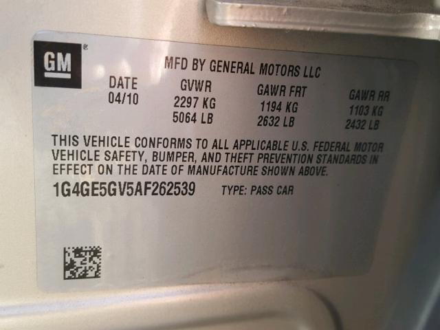 1G4GE5GV5AF262539 - 2010 BUICK LACROSSE C TAN photo 10