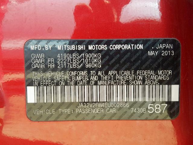 JA32V2FW4EU002866 - 2014 MITSUBISHI LANCER SE RED photo 10