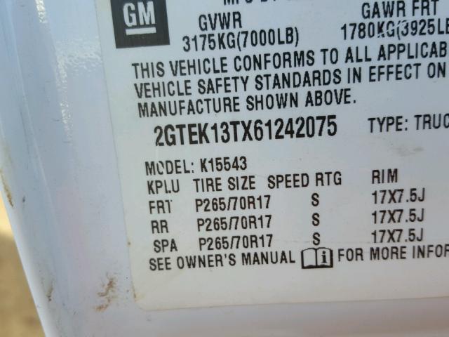 2GTEK13TX61242075 - 2006 GMC NEW SIERRA WHITE photo 10