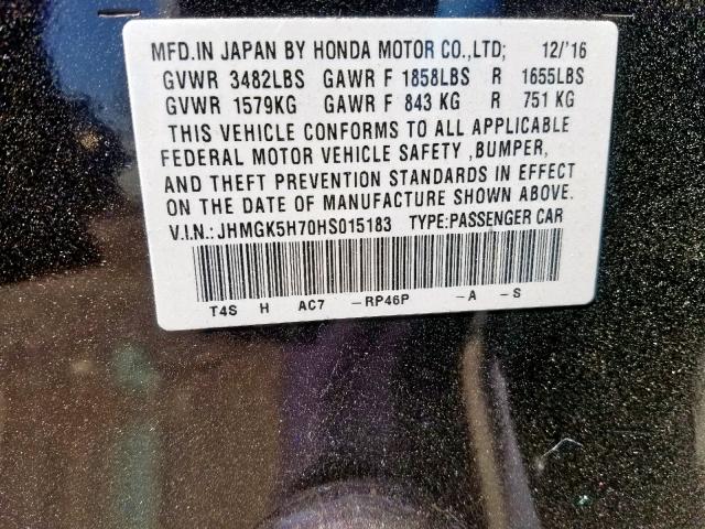 JHMGK5H70HS015183 - 2017 HONDA FIT EX PURPLE photo 10