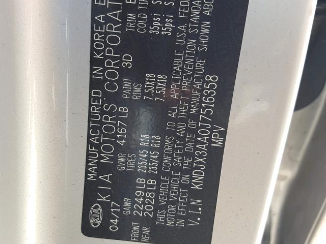 KNDJX3AA0J7516358 - 2018 KIA SOUL ! Gümüş foto 10
