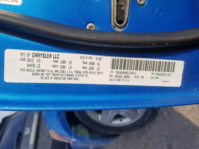 1B3HB48A09D148741 - 2009 DODGE CALIBER SX BLUE photo 10