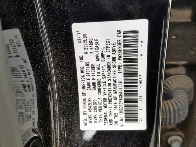 1HGCR3F8XEA030191 - 2014 HONDA ACCORD EXL BLACK photo 10