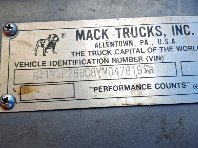 1M2P268C8YM047819 - 2000 MACK RD688SX YELLOW photo 10