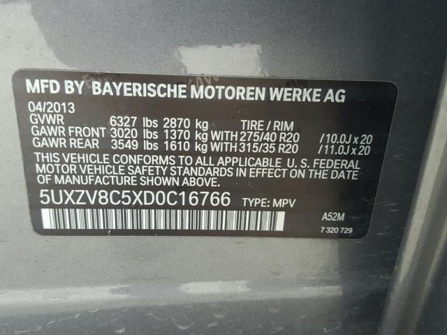 5UXZV8C5XD0C16766 - 2013 BMW X5 XDRIVE5 SILVER photo 10
