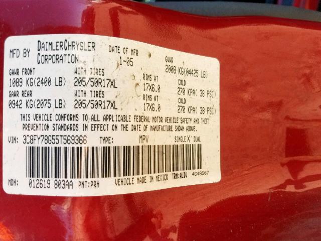 3C8FY78G55T569366 - 2005 CHRYSLER PT CRUISER RED photo 10