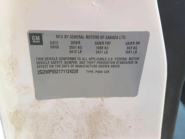 2G2WP552171124228 - 2007 PONTIAC GRAND PRIX თეთრი ფოტო 10