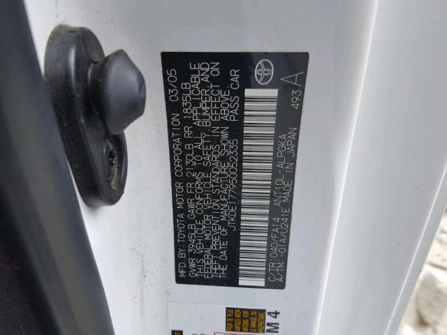 JTKDE177950052335 - 2005 TOYOTA SCION TC 白色 照片 10