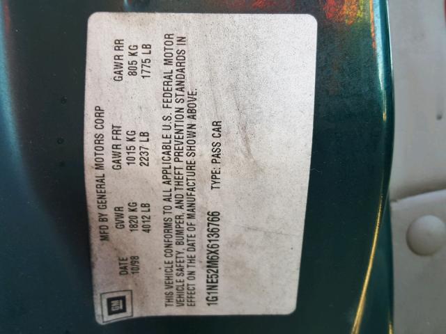 1G1NE52M6X6136766 - 1999 CHEVROLET MALIBU LS 绿色 照片 10