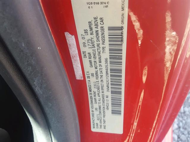 3VWRG31Y28M405386 - 2008 VOLKSWAGEN NEW BEETLE RED photo 10