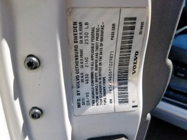 YV1KW9606T1029871 - 1996 VOLVO 960 WHITE photo 10