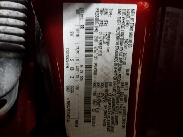 1FADP3N21DL129545 - 2013 FORD FOCUS TITA RED photo 10